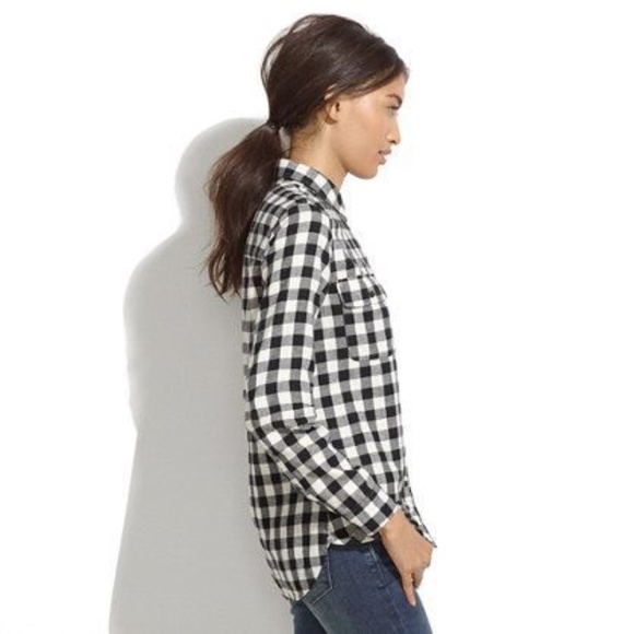 PER SE Black+White Buffalo Plaid Boyfriend Flannel - Picture 2 of 8
